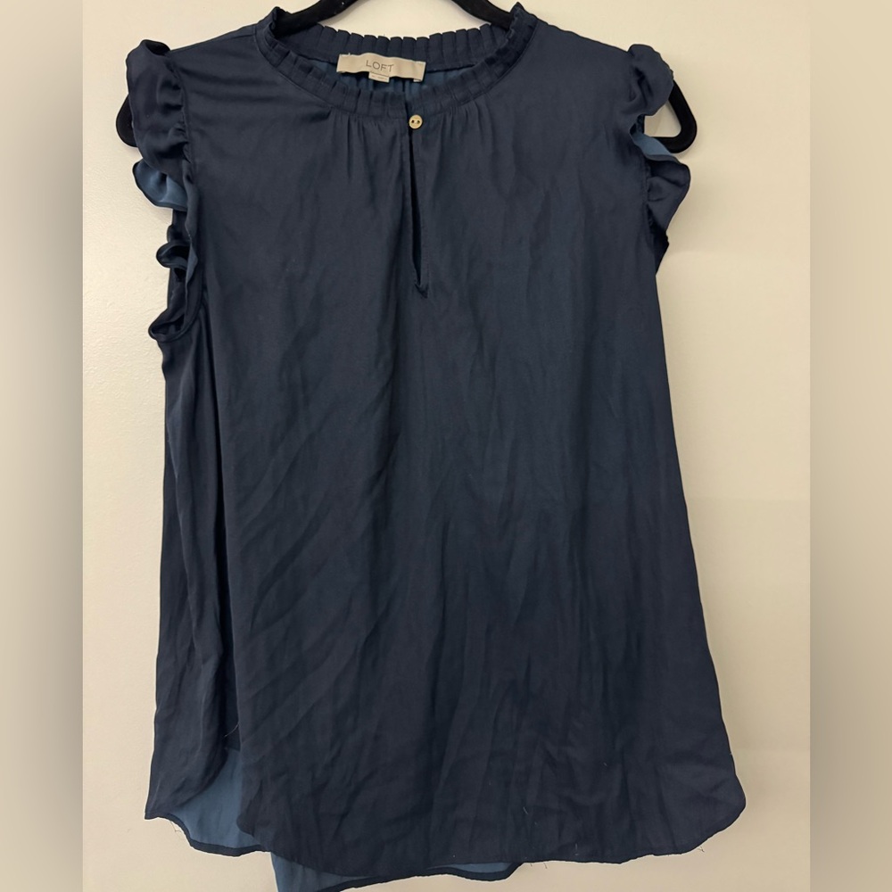 LOFT Midnight Blue Ruffled Top